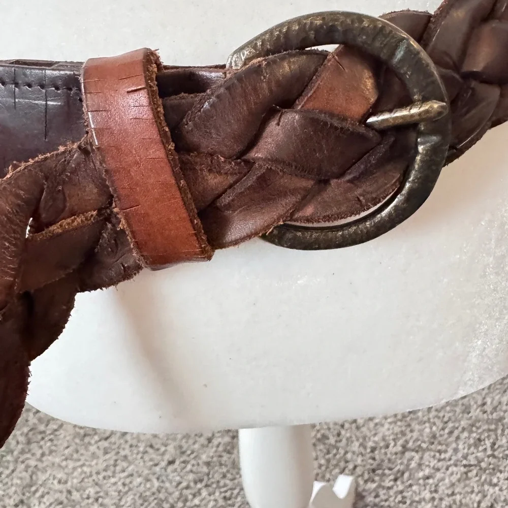Leather Island Vintage thick Braided Leather Belt‎ Dark Brown Bill Lavin size 38